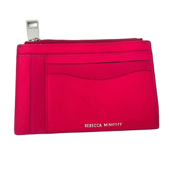 Rebecca Minkoff Jett Leather Card Case Pink Zip Top Multiple Slots Studs - Picture 1 of 5